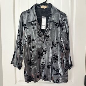 Notations NWT silver shimmer shirt womens size XL built in cami & necklace